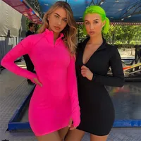 

Women Casual Clothes Neon Half Open Collar Long Sleeve Robe Femme Dress Ropa Al Por Mayor