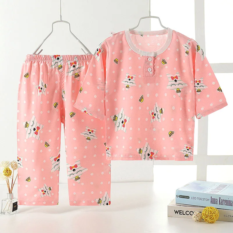 

The summer kids pyjamas cotton set cotton custom printed sleepwear homewear boys and girls 2pcs pajama sets kids cotton pajamas, Picture shows