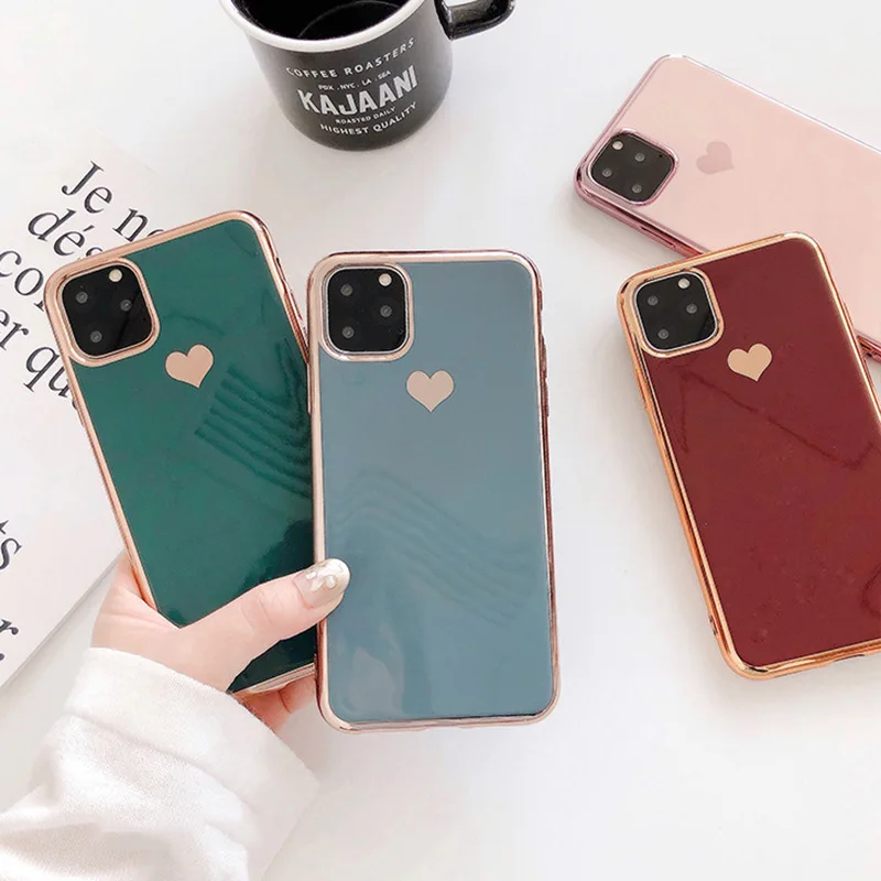 

Electroplated love heart Phone Case For iPhone 11 11Pro Max XR XS X XS Max 7 8 6 6S Plus Shockproof Protective Back Cover capa