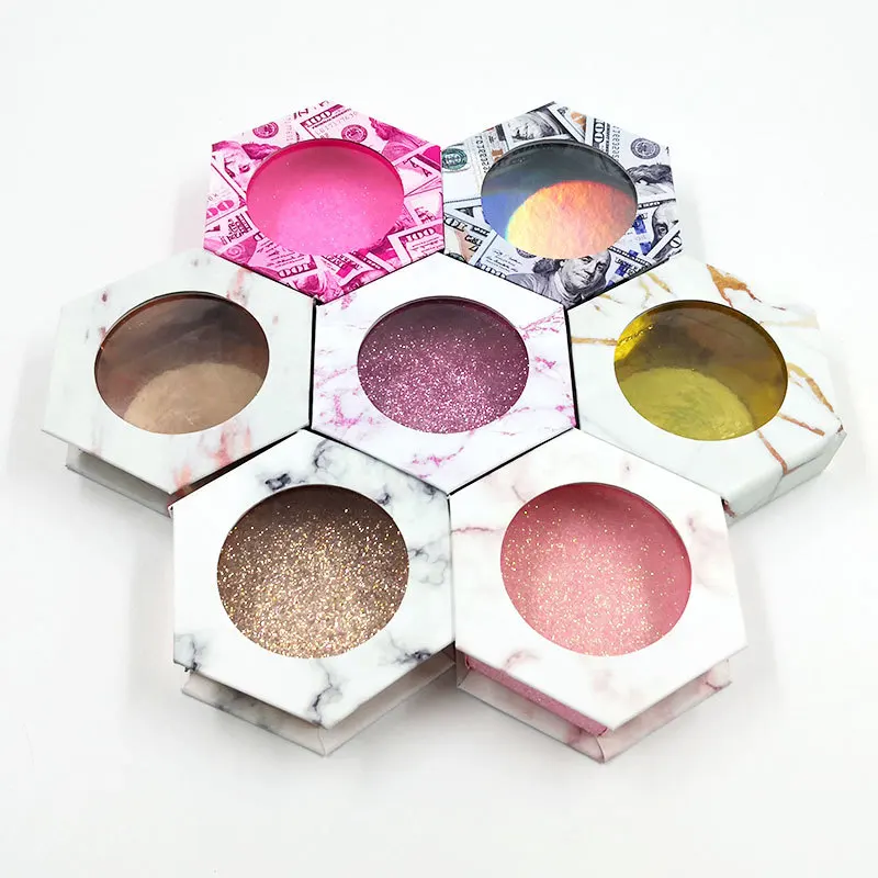 

hexagon magnetic eyelash box marble green pink plain money sexangle lashes box with round window