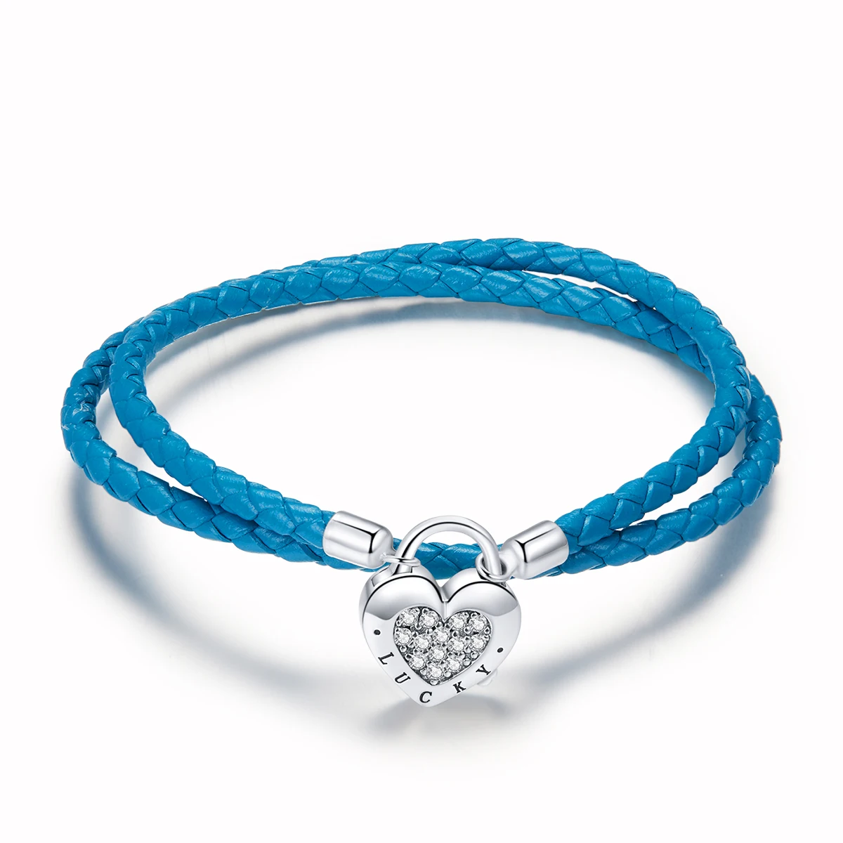 

SCB200 lucky heart charm 925 sterling silver blue rope bracelet