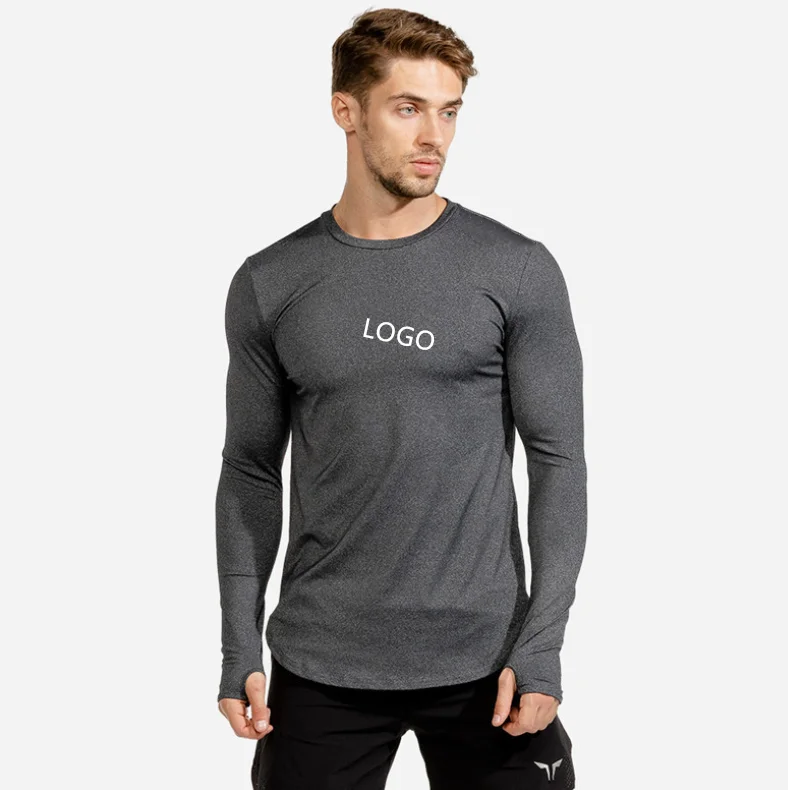 

Best Selling Long Sleeves Muscles Training Gym Fit Elastic Sport Cotton Plus Size T Shirt, As picture