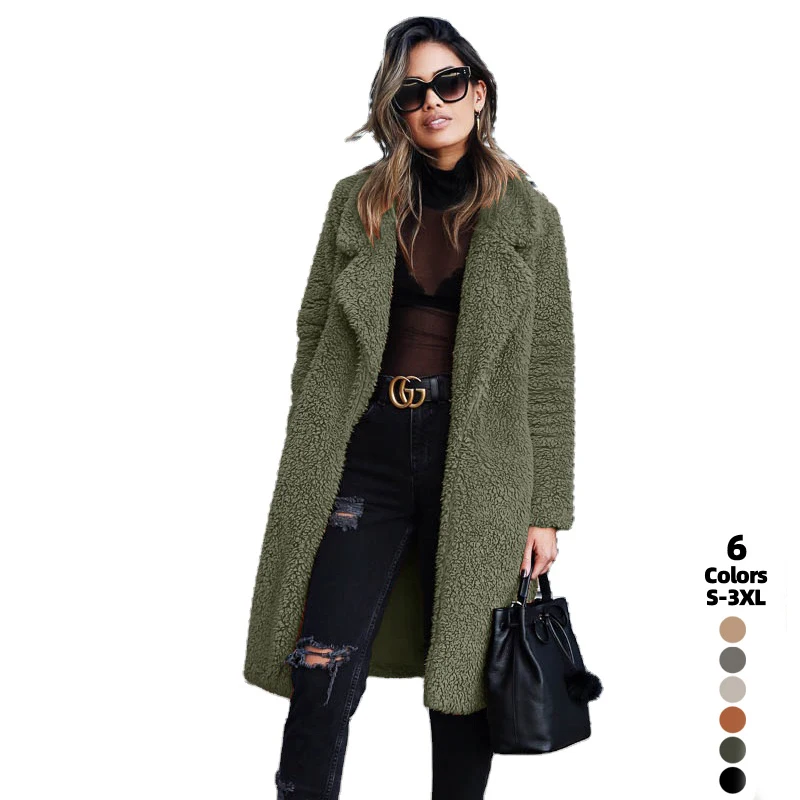 

2021 Winter Warm Soft Elegant Thick Faux Fur Teddy Coat for Women Plush Overcoat Casual Outerwear