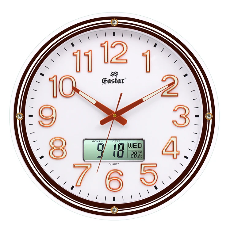 

Mute scan glows at night with temperature and humidity display round living room LCD calendar 3D digital wall clock