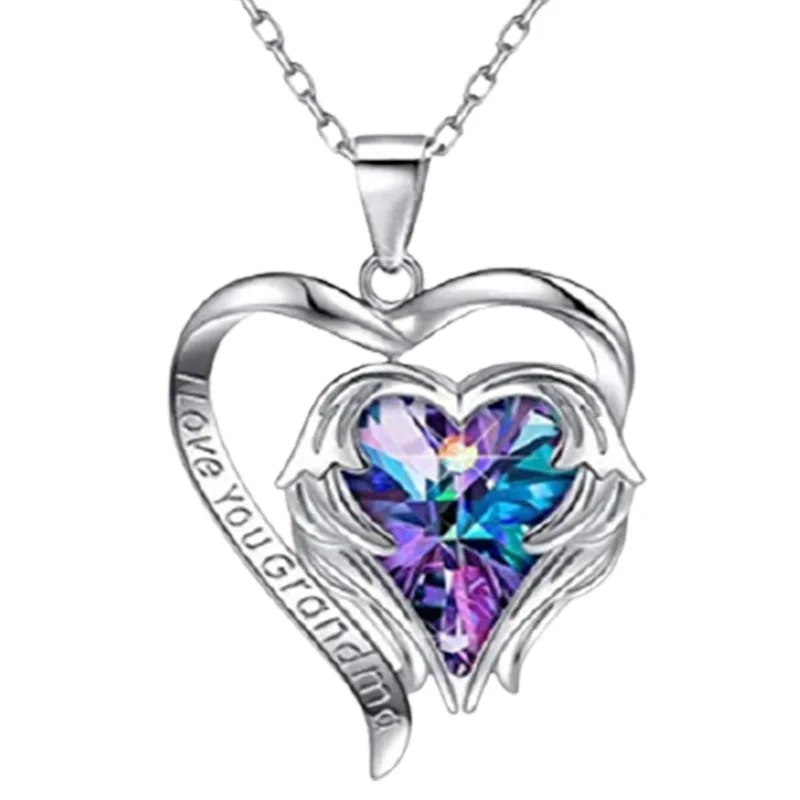 

New Fashion Simple Design Silver Plated Heart Shape Pendant With Colorful Crystal Necklace For Women
