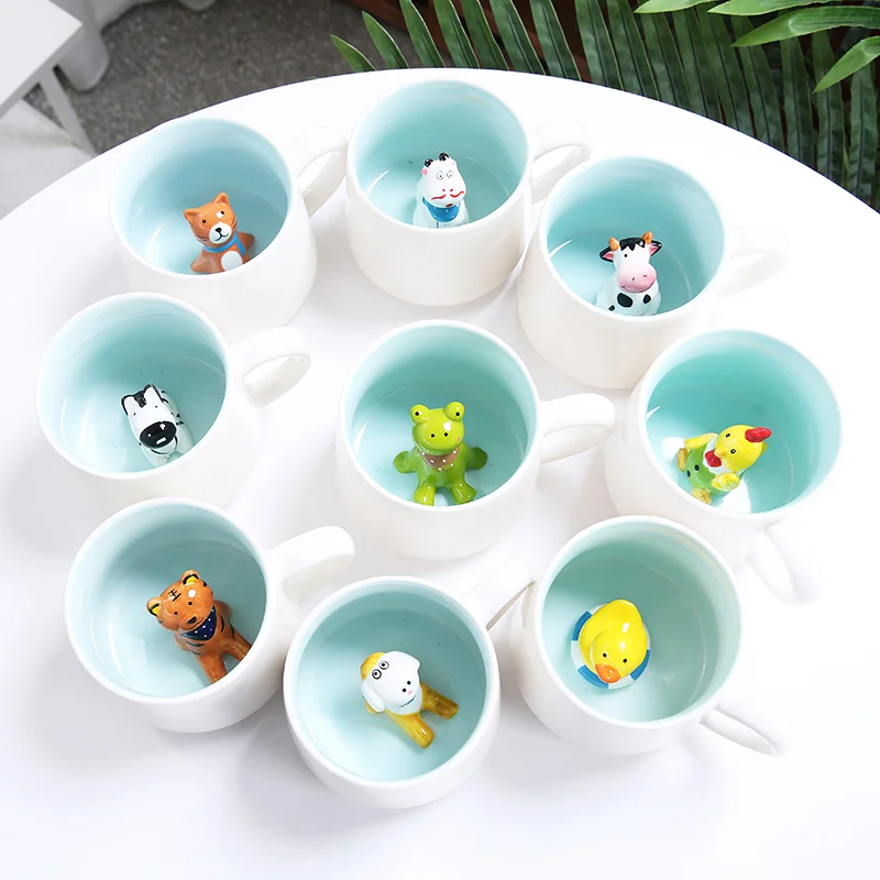 

wholesale ceramic hand painting coffee milk mug cute cartoon cups 3D animal mugs with lid and spoon