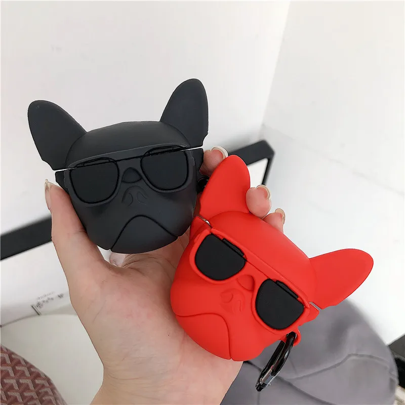 

Cool 3D cartoon Anti-fall Sunglasses Bulldog Silicone Earphone Case For Apple for AirPods 1/2, Colorful