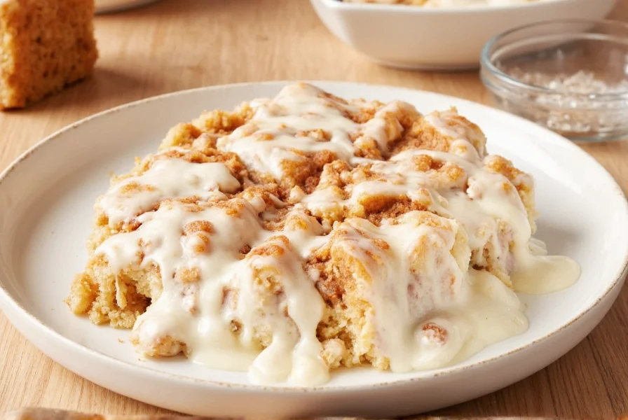 Step-by-step cinnamon roll poke cake preparation showing poking technique and frosting application
