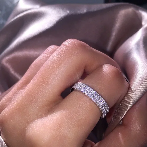 

Simple Ring Three Row Crystal Ring Jewelry for Woman Fashion Bridal Full zircon Ring, Customized color