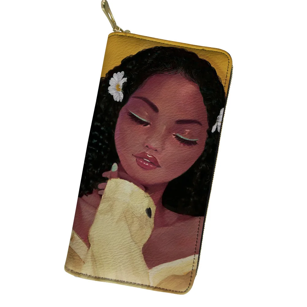 

Hot Sale African Wallet Pu Material Leather Wallet Women Black African Girls Printed Customized Long Fashion Purses For Ladies