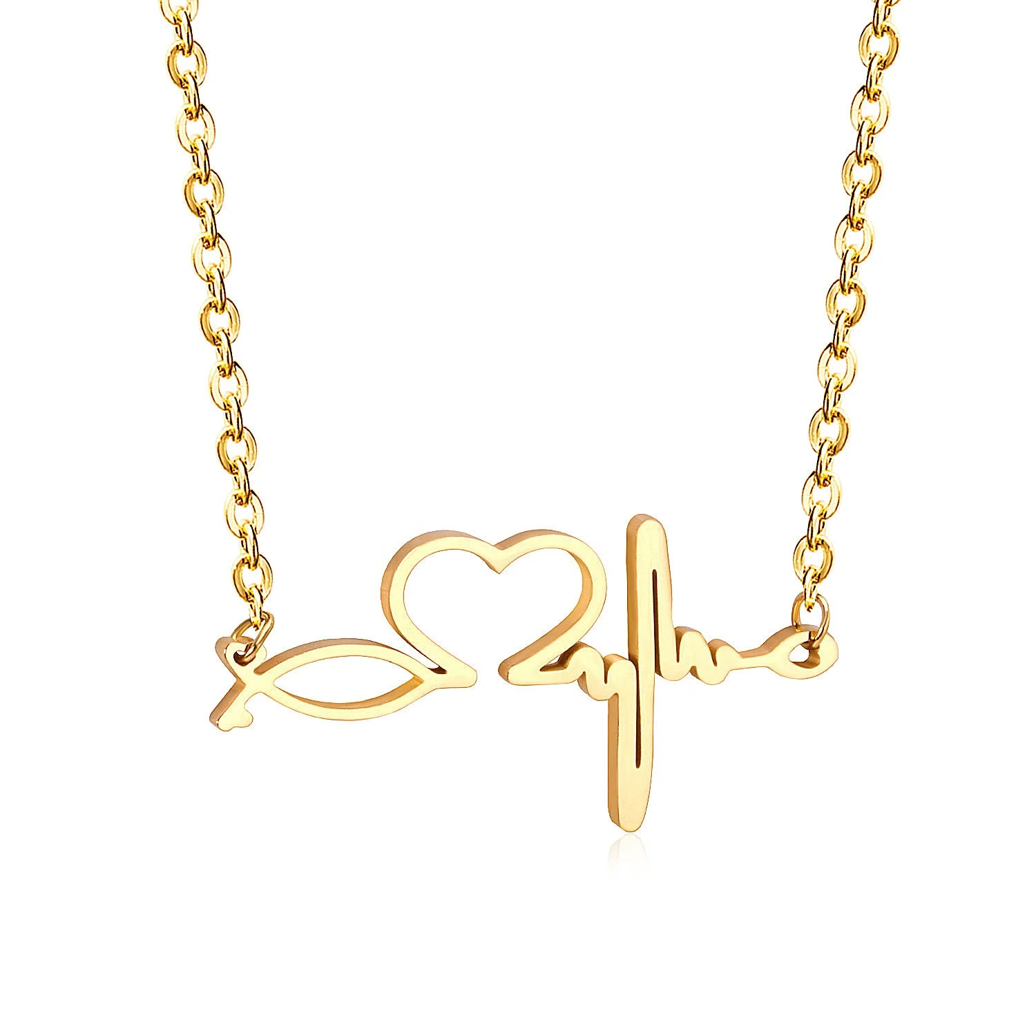 

Simple Design Fashion Custom Jewelry Stainless Steel Gold Plated Heart Pendant Woman Initial Christmas Necklace