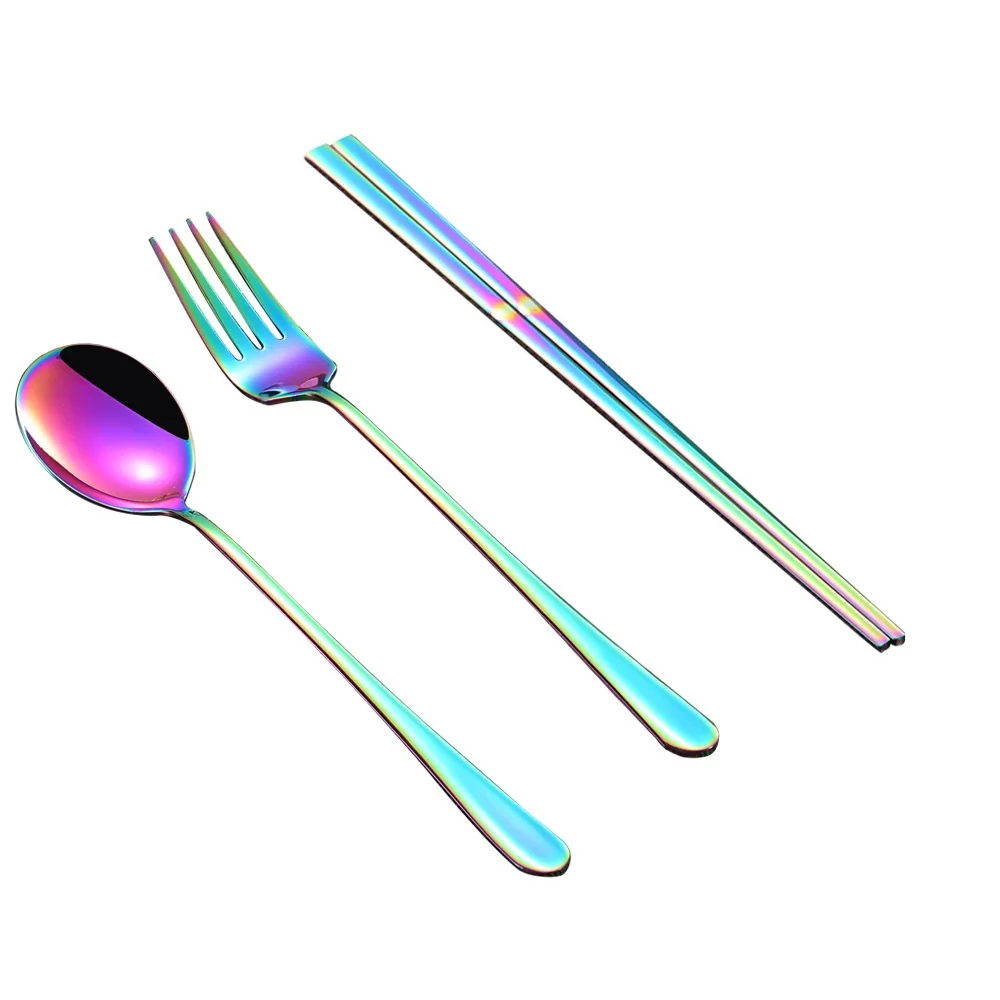 

Portable Tableware Stainless Steel Cutlery Set Titanium Cutlery Set With Bag, Silver/gold/rose golds/colorful/black/purple/blue