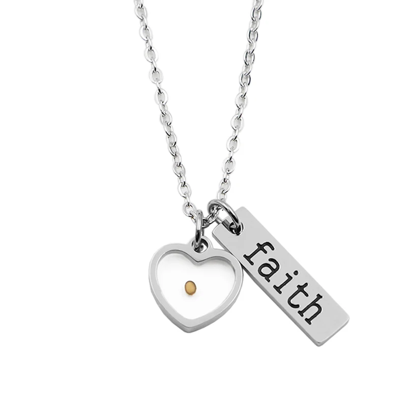 

Faith as small as a mustard seed stainless steel heart necklace christian inspirational jewelry women gift, Silver color