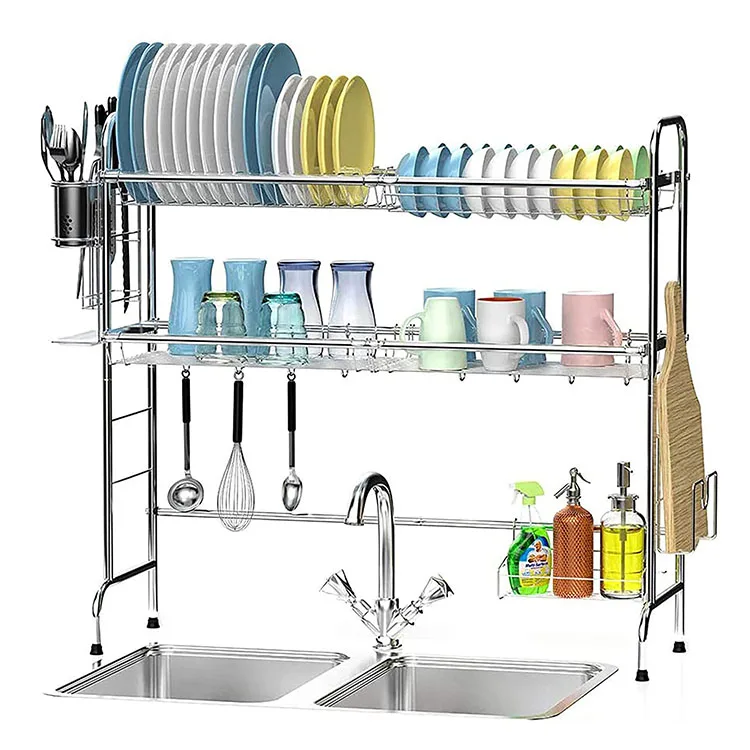 

2 tier Stainless Steel kitchen racks dish drainer over the sink dish drying rack