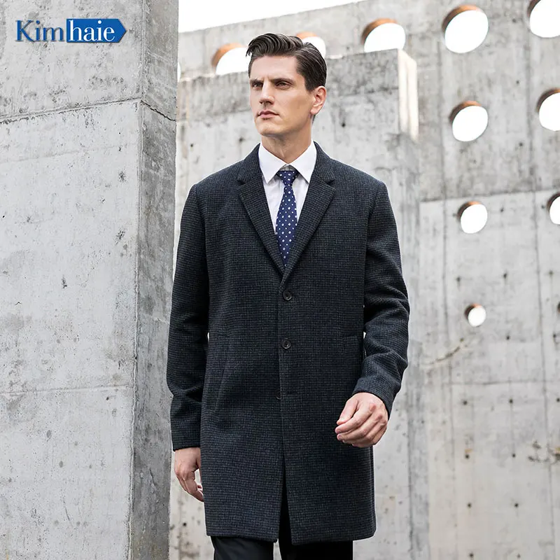 

Retail wholesale top sale Men's dark grey melange single breasted centre vent recycled woolen long coat sport coat