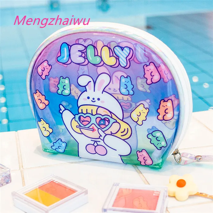 

Singapore hot sale daily use items for women candy color PVC cartoon cute round toiletry bag for makeup transparent cosmetic bag