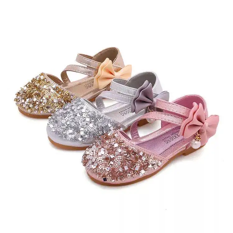 

kid new design fashion Sequined Small Leather beautiful girl ballerina shoes flat sandals, As picture show or customized