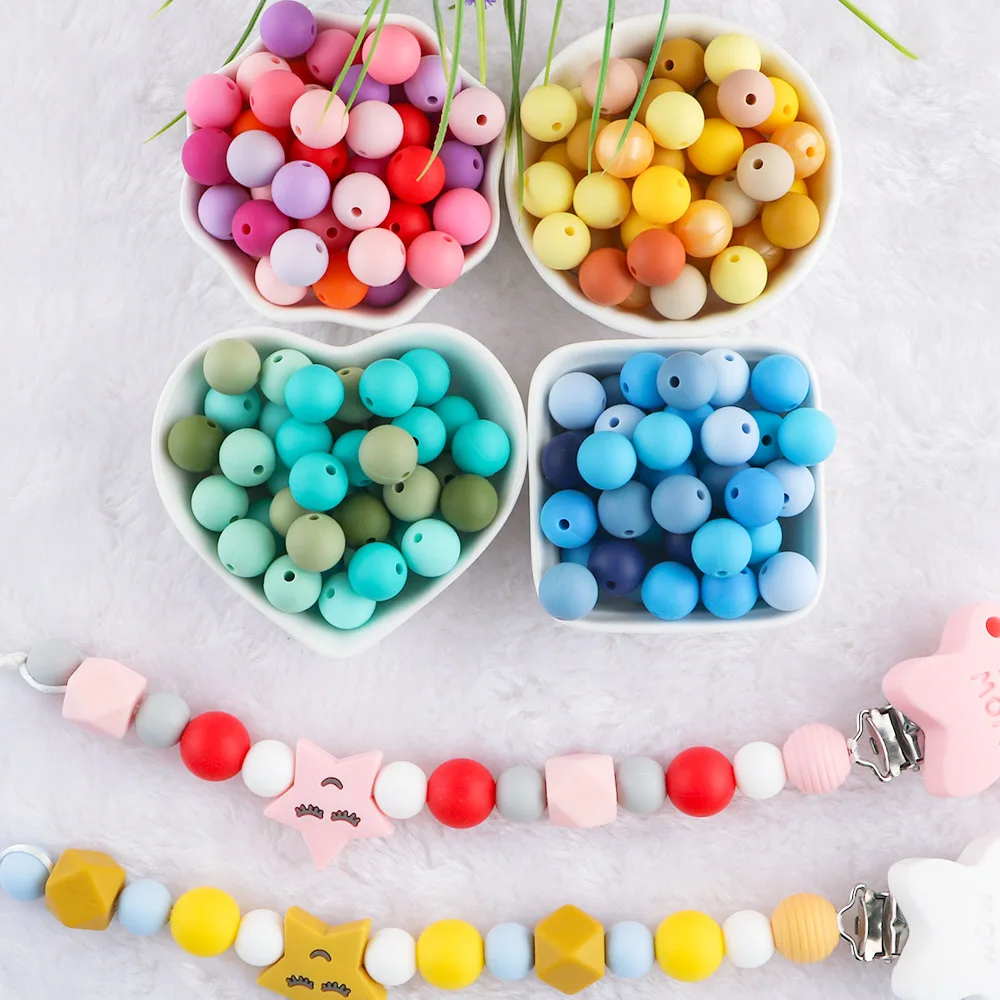 

Wholesale High Quality 9MM/12MM/15MM Round Bpa Free Custom Teether Baby Teething Chwe Beads Soft Food Grade Silicone Beads