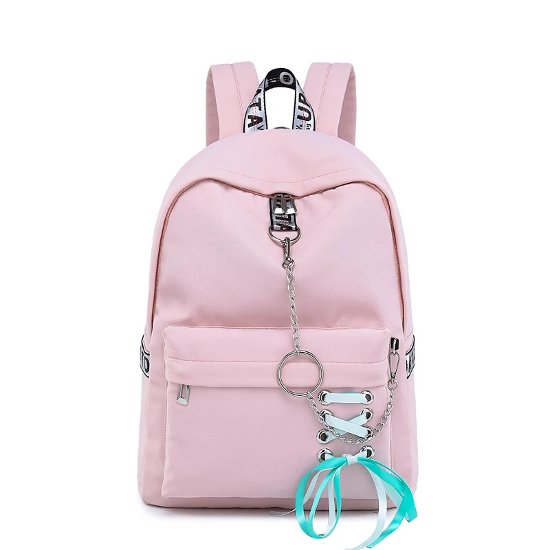 

Wholesale Vintage Girl college custom school trendy backpack set student bag for Teenager Girl Fashion Schoolbag Waterproof, Pink