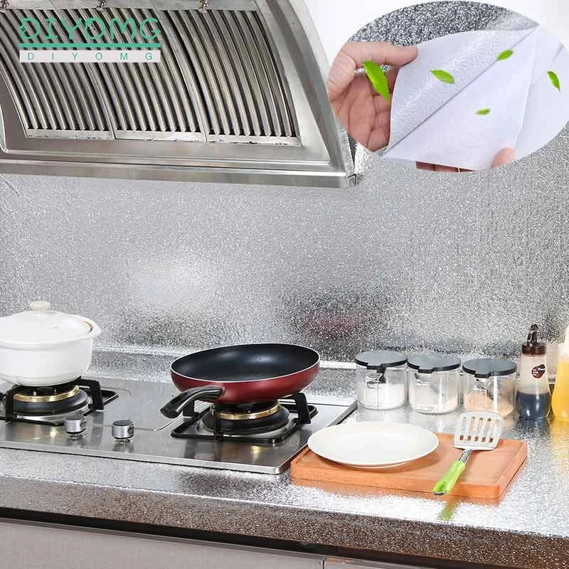 

Kitchen Oil-proof Self Adhesive Stickers Stove Anti-fouling High-temperature Aluminum Foil Wallpaper Cabinet Film Contact Paper, As pic
