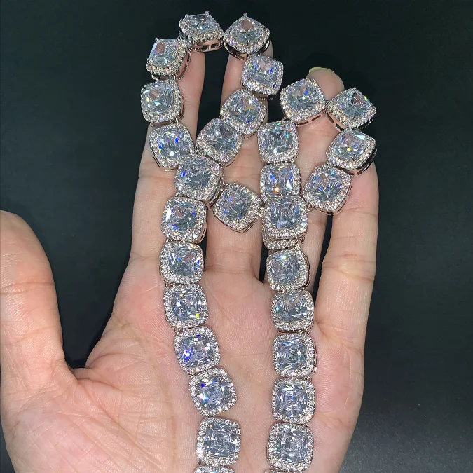 

best hot Selling big rectangle men's diamond crystal cuban chain choker necklace jewelry