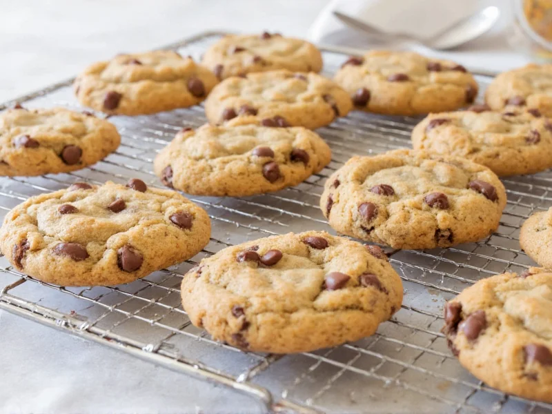 Homemade chocolate chip cookies on cooling rack