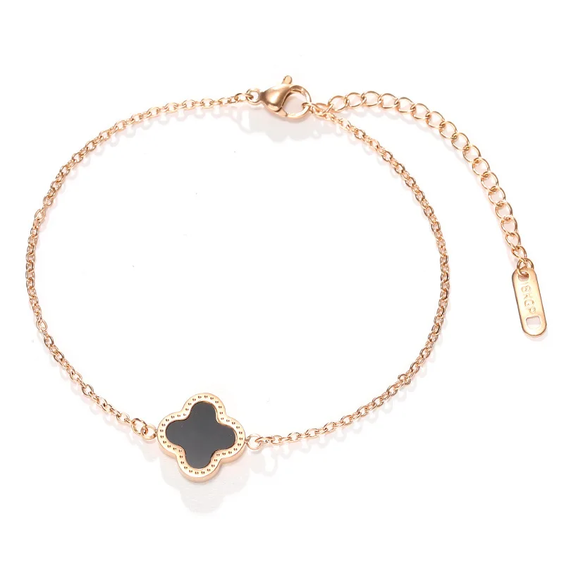 

Factory Direct 18k Rose Gold Fashion Simple Accessories Shell Double-sided Four-leaf Clover Anklet, Picture