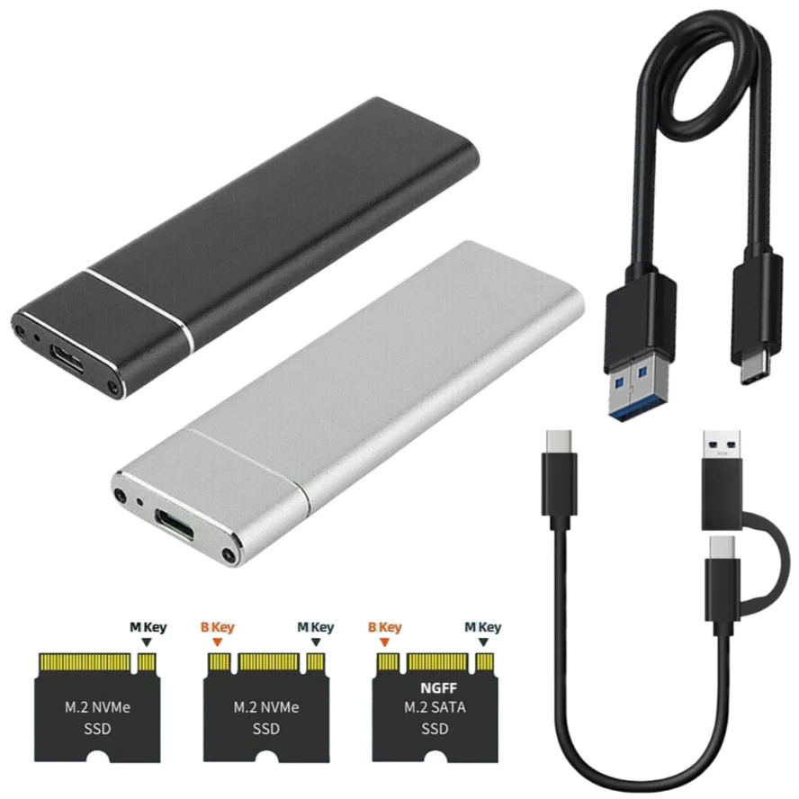 

Dual Protocol M.2 NVME NGFF M.2 SATA SSD to USB 3.1 Type C External SSD Solid State Hard Disk Drive Box HDD Aluminium Enclosure