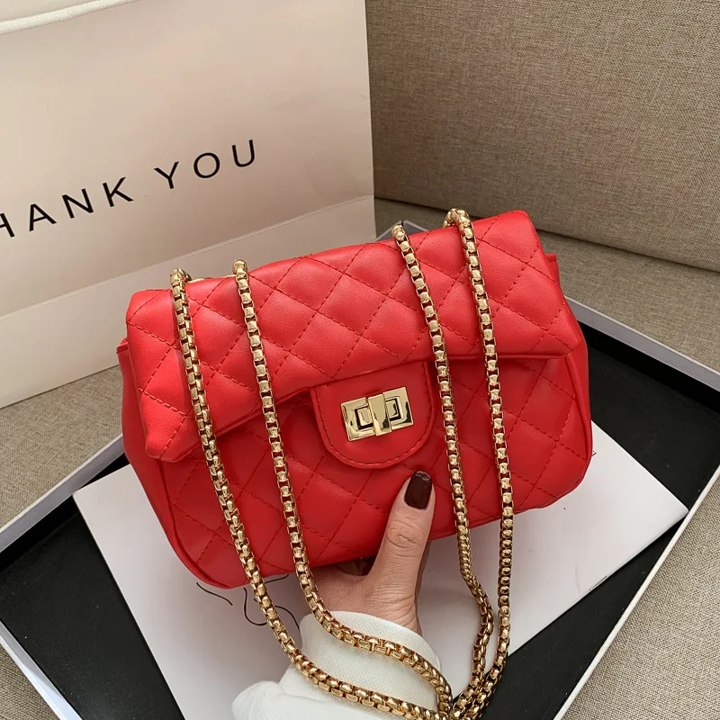 

Hot Selling Modern Luxury Women Handbag High Quality PU Leather Handbags Metal Chain Ladies Purses and Handbags, White,red,black,brown