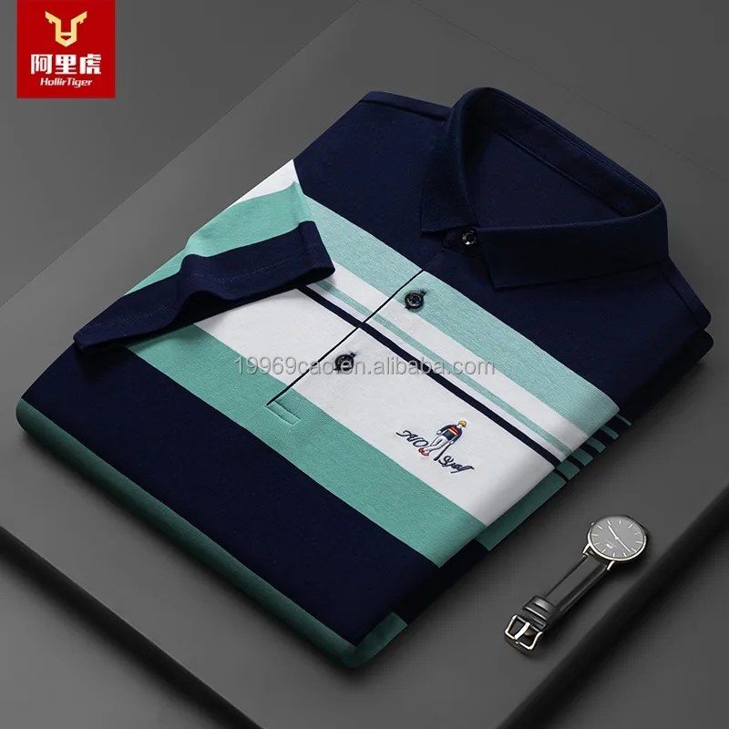 

Wholesale custom design fabric logo short sleeve Stripe Polo Men's shirt, Customized color