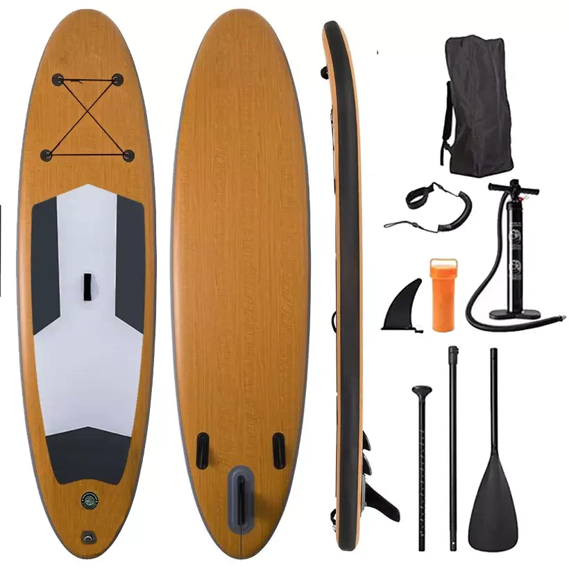 

2024 Reinforced wooden-like paddleboard inflatable durable inflatable stand up paddle board for fun