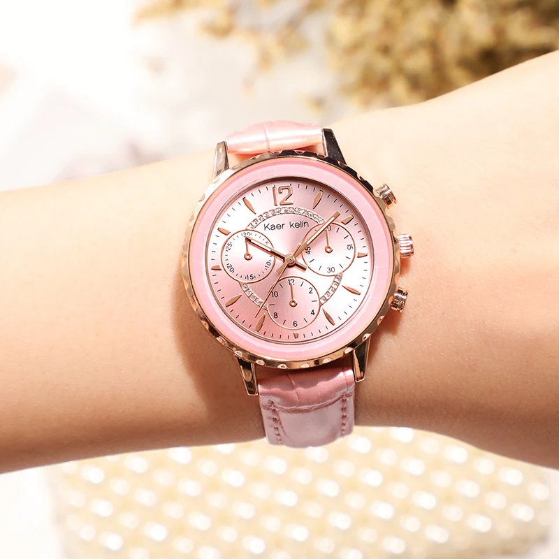 

Retail Women Top Fashional Watches Quartz Round Alloy Wristwatches with Genuine Leather Strap Wrist Watches for Sexy Ladies
