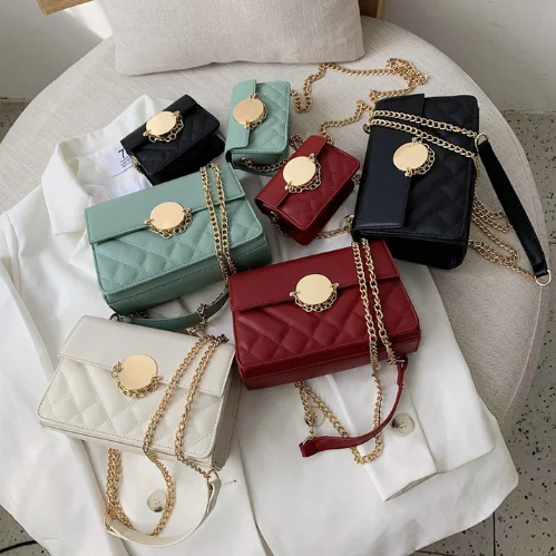 

2020 new fall rhombus chain handbags PU leather women round shoulder crossbody small square bags, 4 colors