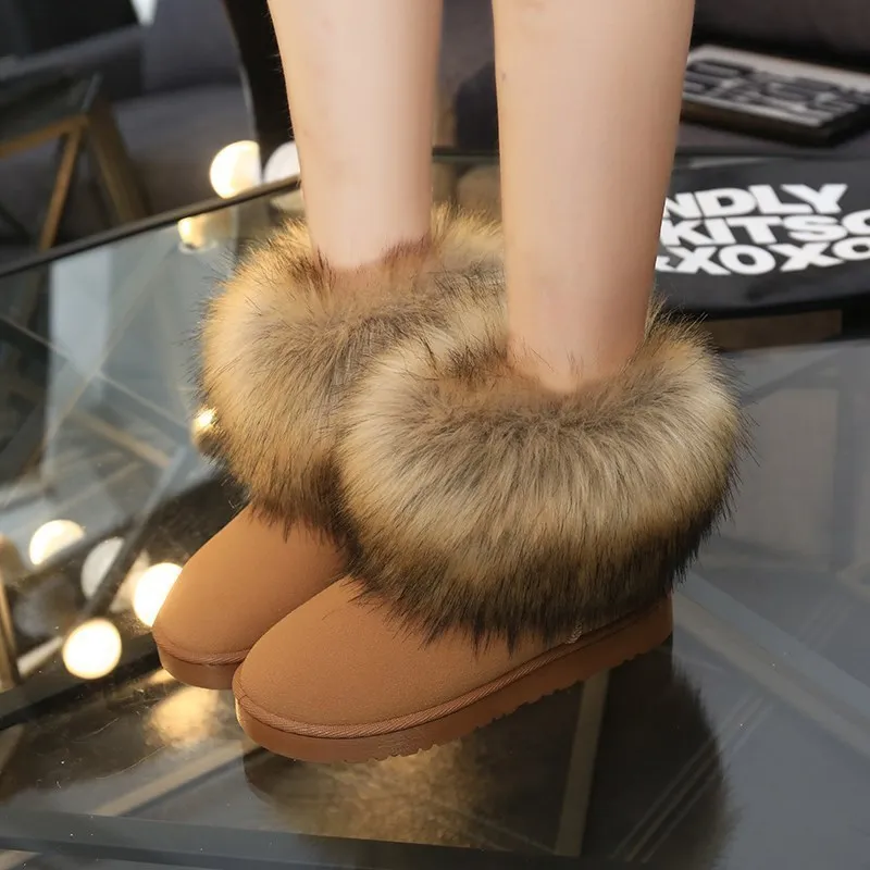 

Furry Raccoon Fur Trimed Women Winter Fur Snow Boots Women