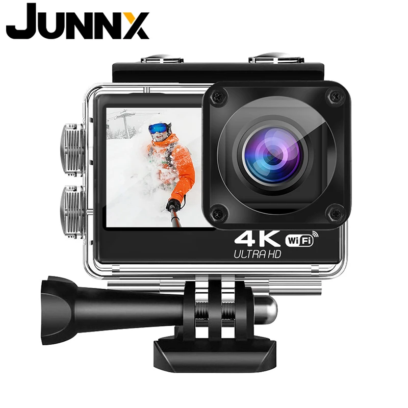 

JUNNX Anti-Shake 4K 60 FPS 24MP WiFi Sports Camera 4X EIS Dual Screen Video Digital Zoom Helmet Action Camera