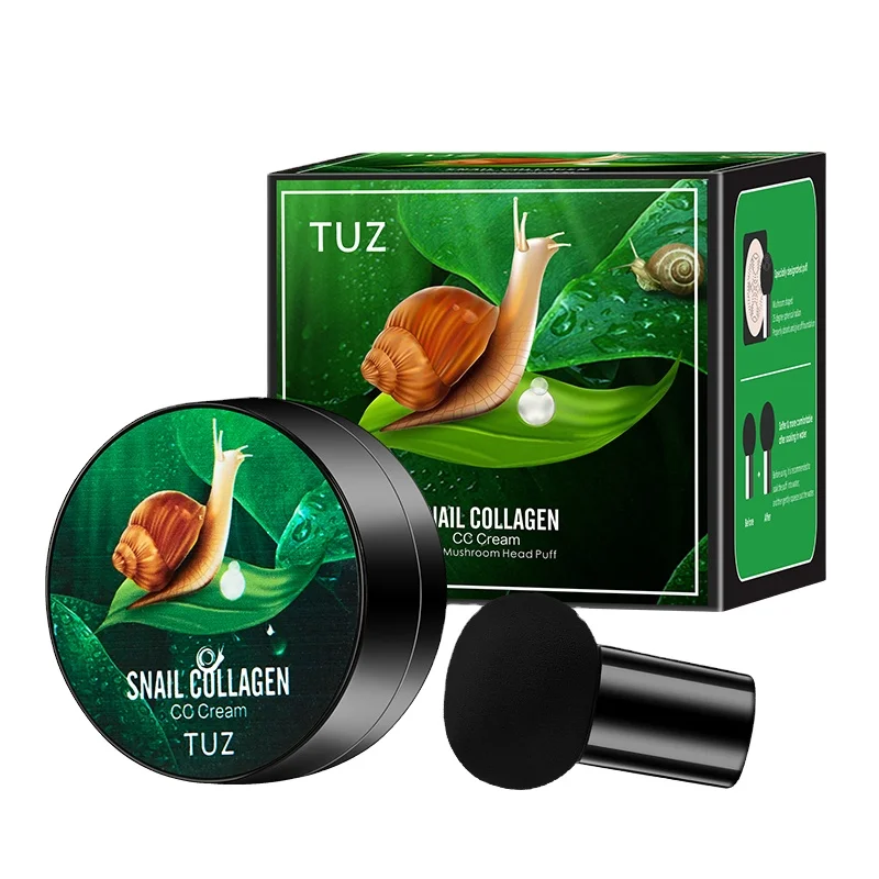 

TUZ whole sale OEM&ODM mushroom head puff Snial Collagen air cushion moisturizing long lasting foundation CC cream