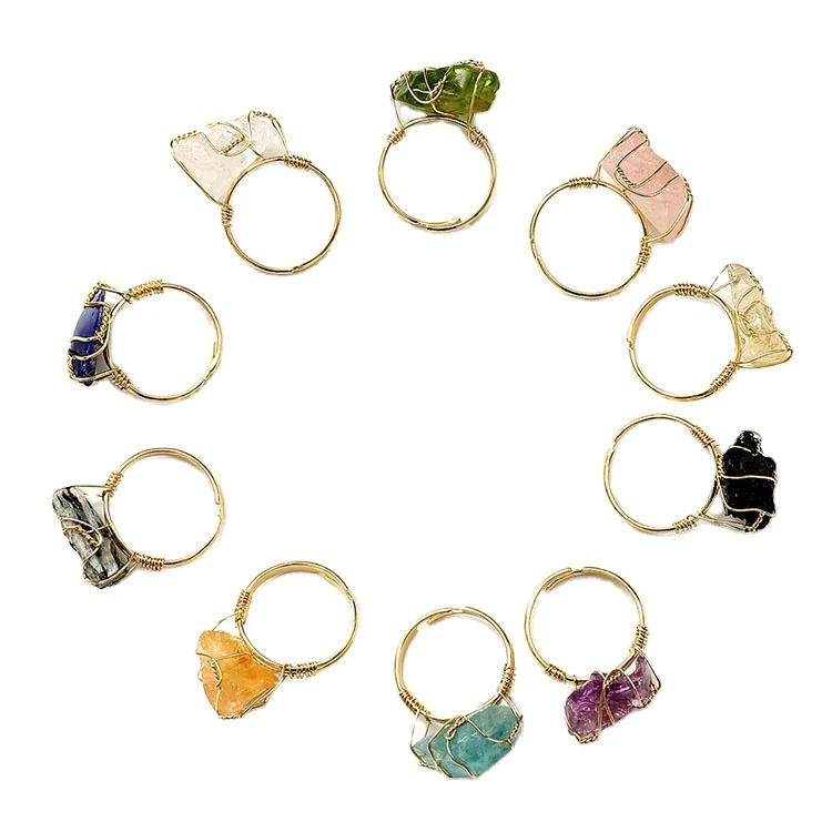 

Natural Stone Irregular Amethysts Quartz Adjustable Finger Ring Jewelry Wire Wrap Crystal Rings