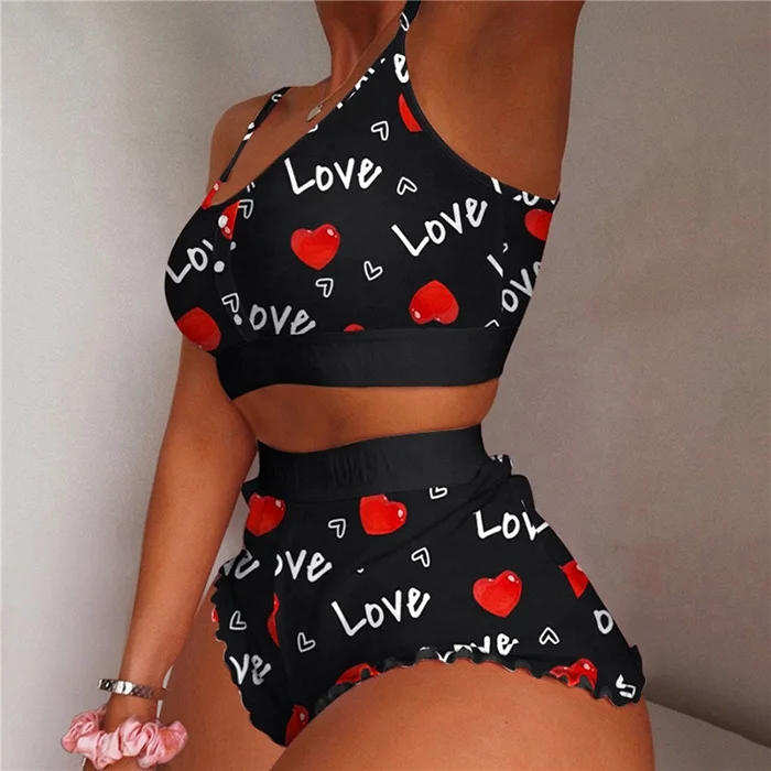 

Valentines Day Casual Nightwear Sexy Sleepwear 2 Piece Woman Short Pajama Summer Sleepwear Women Sets Lounge Wear