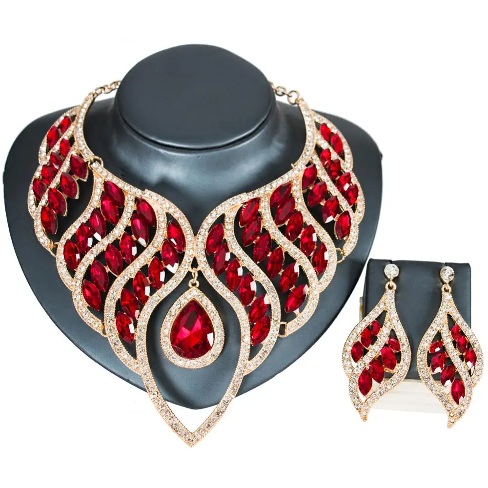 

LAN PALACE bridal jewelry set Rhinestone water-drop wedding necklace and earrings for party