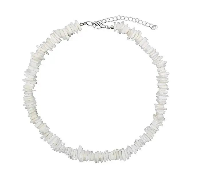 

Women white conch clam chips puka shell necklace