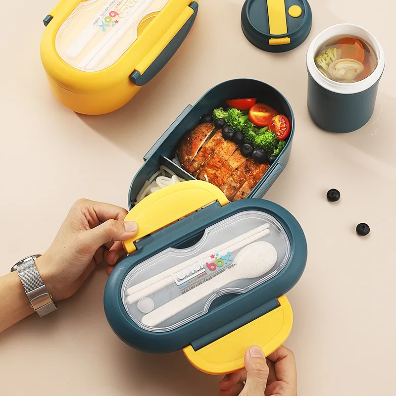 

Wholesale pp plastic lunch box 2 compartments lunch box with cutlery and bottle insulated leak-proof bento lunch boxes bag set, Red/blue/yellow/green/pink/dark blue