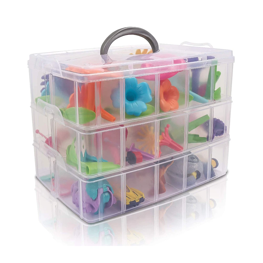 

21875 3-Tier Stackable Storage Container Box with 30 Slots, Plastic Toys Organizer Case for Dolls, Arts and Crafts, Washi tape