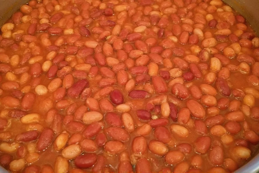 Properly reheated chili with beans showing intact bean texture after freezing