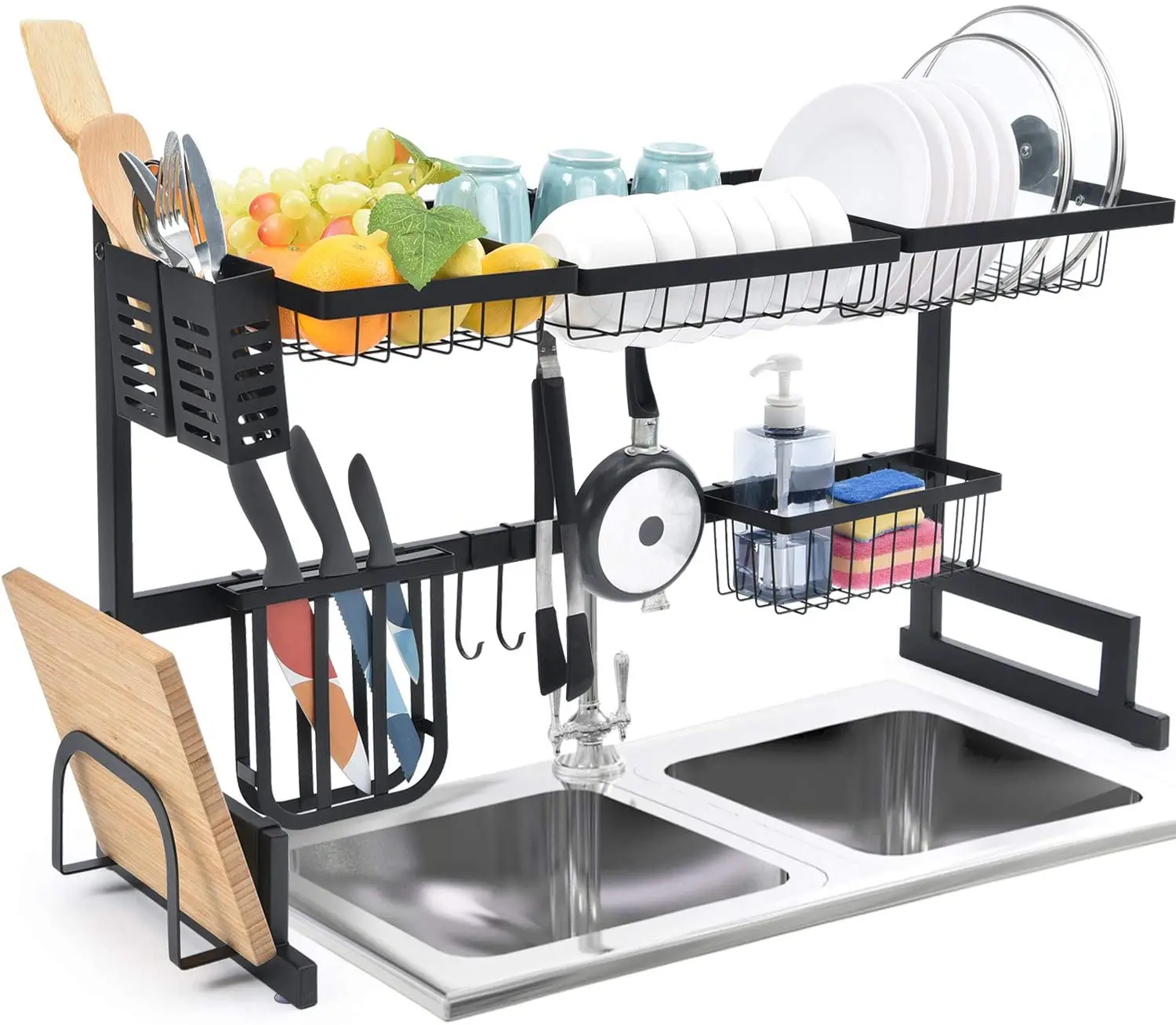 

Armhorse 65/85cm Kitchen Racks Dish Drainer Rack Holder Black Stainless Steel Kitchen Sink Dish Rack