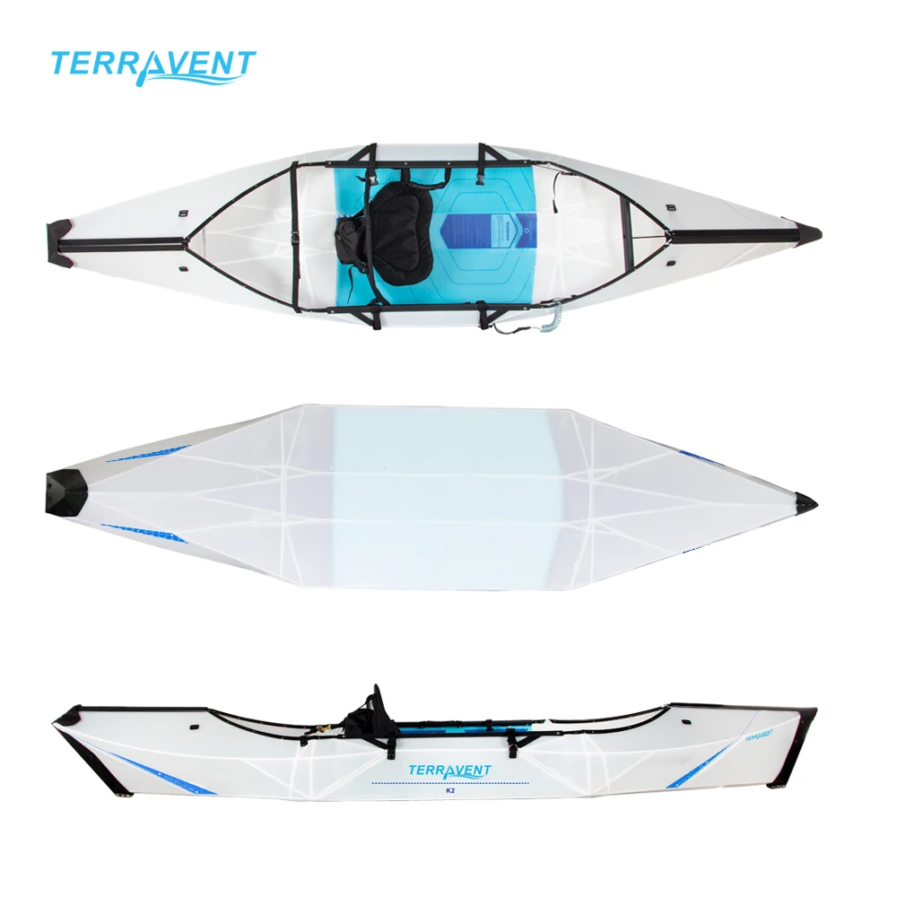 

Wholesale Cheap OEM Fishing Foldable Canoe boat PVC Plastic sit in single seat folding portable kayak for sale, White