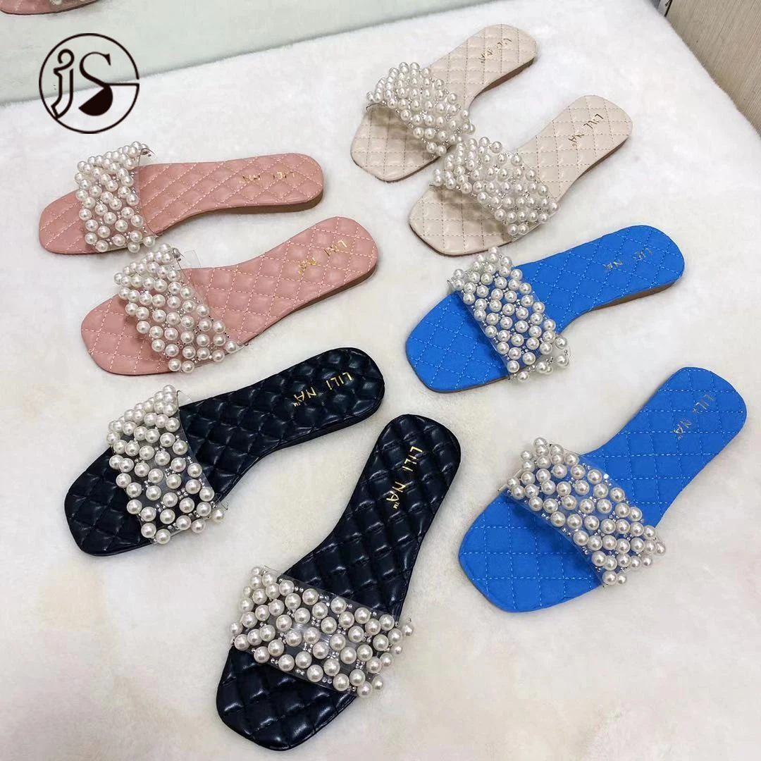 

2021 fashion pearl ladies sandals and slippers colorful anti slip women slides light weight comfort slippers, Picture