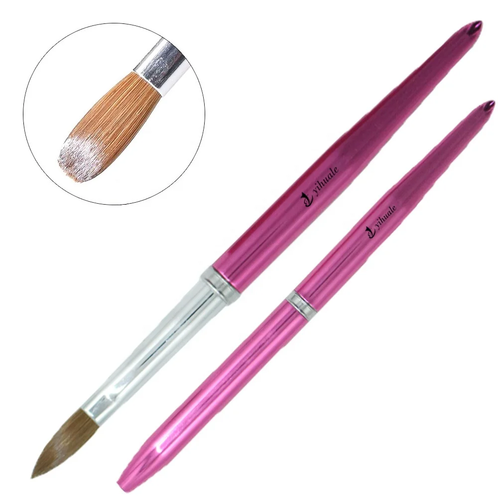 

Yihuale Hot Sell High Quality Metal 100% Pure Kolinsky Hair Nail Art Painting Pen Acrylic Nail Art Brush with cap