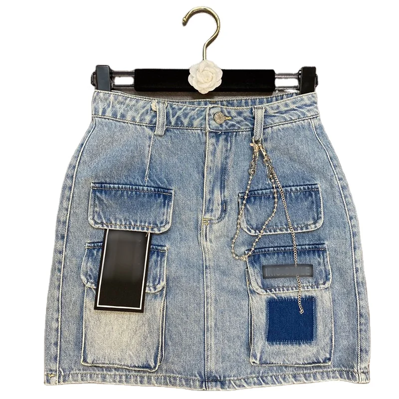 

TWOTWINSTYLE High Waist Patchwork Pocket With Chain Skirts Female Fashion 2021 New