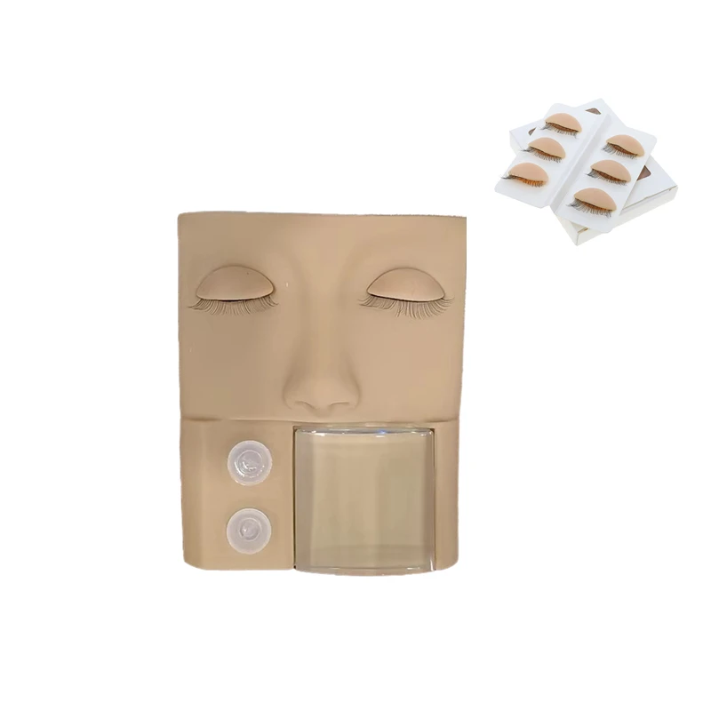 

New Arrival Eyelash Extension Practice Silicone Mannequin Head with Removable Eyelids Glue Ring Lash Tray, Nude