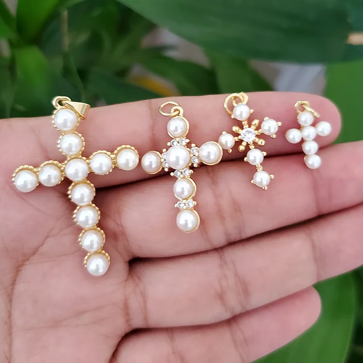 

CZ8331 high quality tiny mini CZ micro pave diamond cross pendant charms, pearls cubic zirconia Christian religion pendant